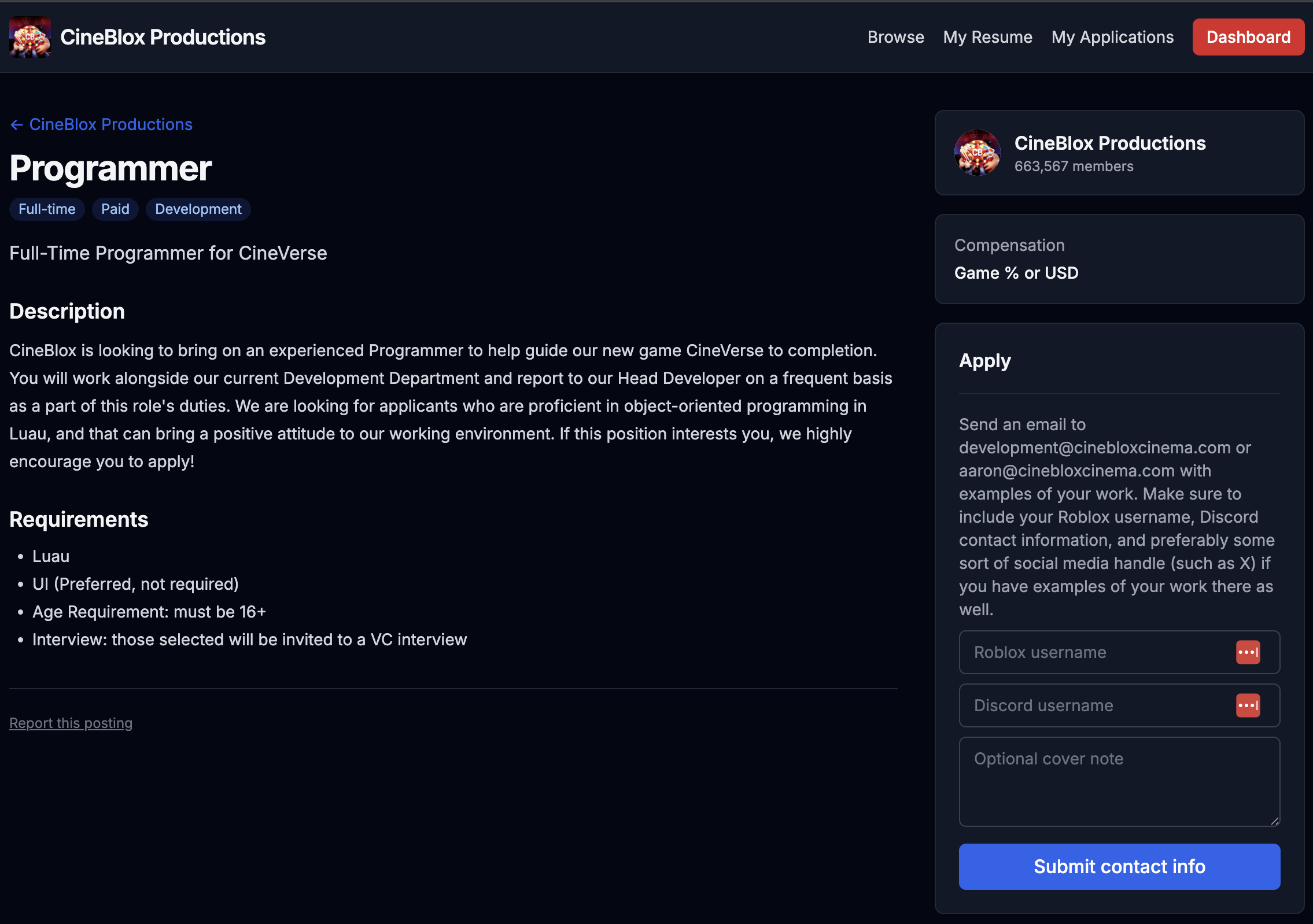 ReAdmin public Roblox job board with open positions